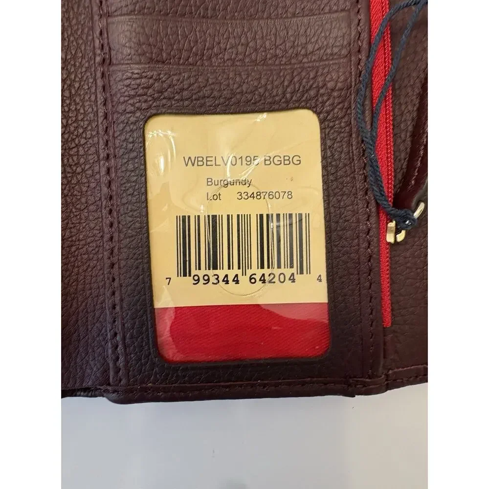 Dooney & Bourke Pebbled Leather Trifold Wallet Burgundy New In Box 6x4